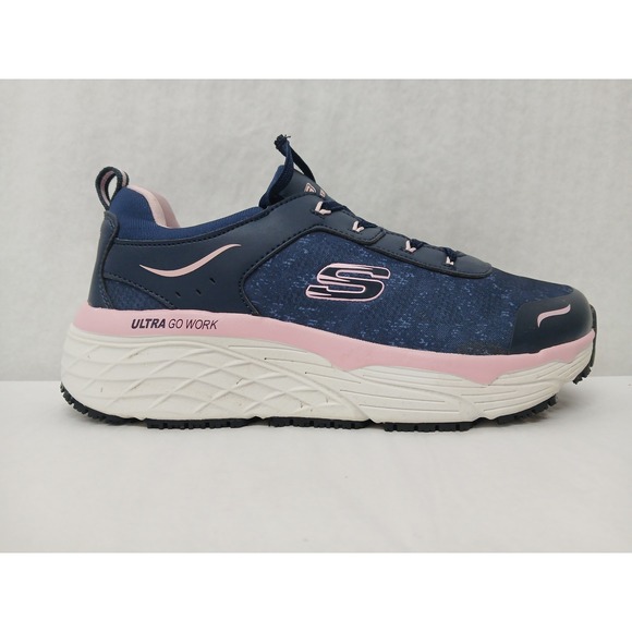 Skechers Work Womens Ultra Go Max Cushioning Elite Shoes 108036 Blue PInk Sz 7.5 - Picture 3 of 11